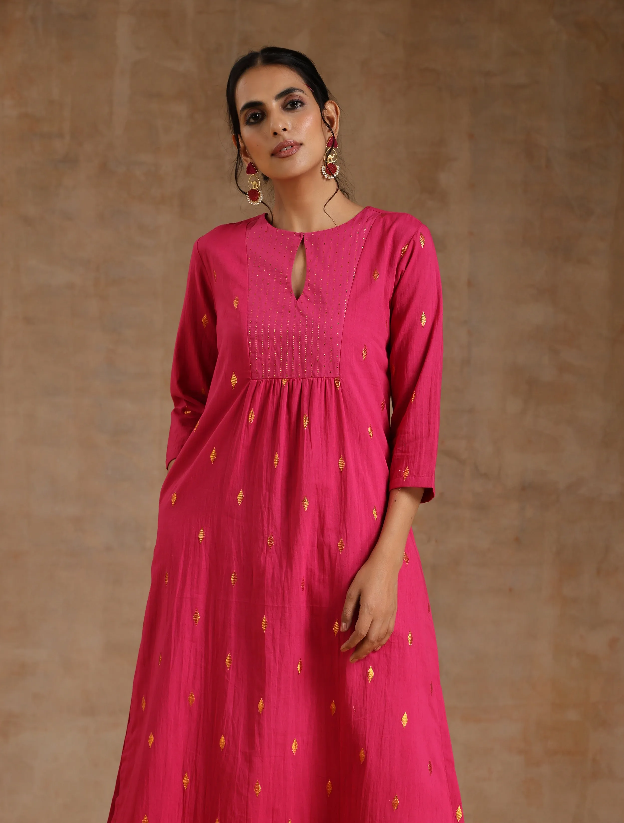 Pink Gold Cotton Yoke Kurta Set