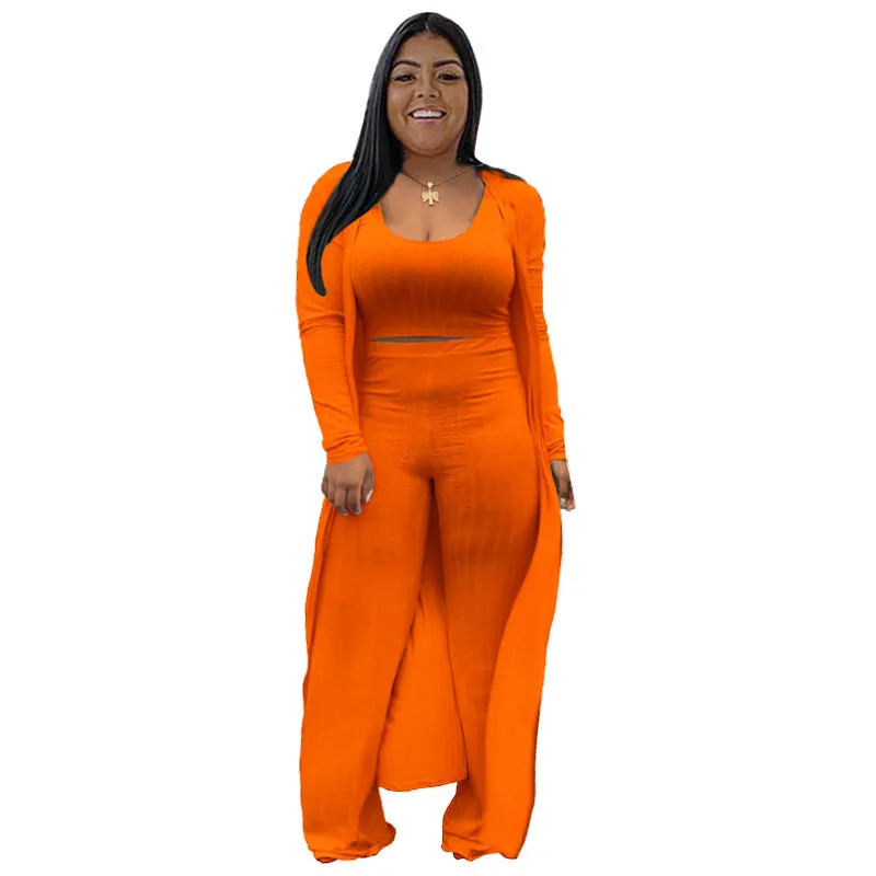 Plus Size Sexy Three-Piece Rib Design Pants Sets