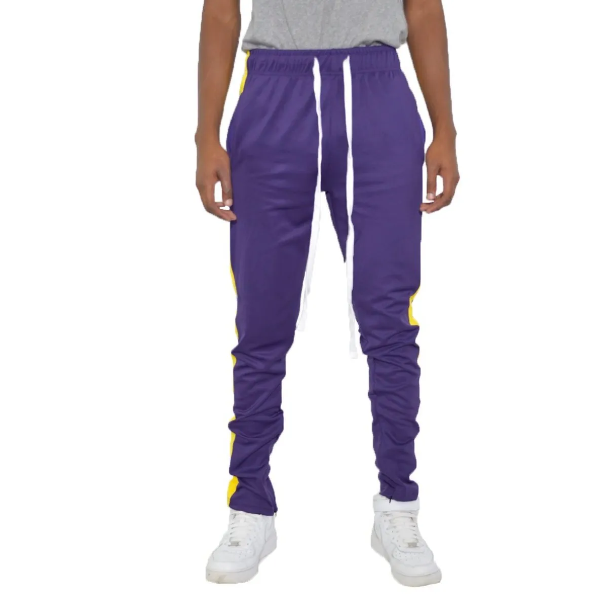 Purple & Yellow Slim Fit Track Pants