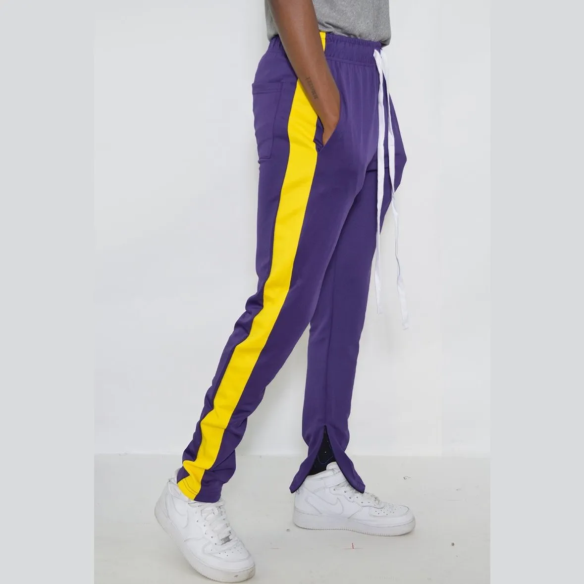 Purple & Yellow Slim Fit Track Pants