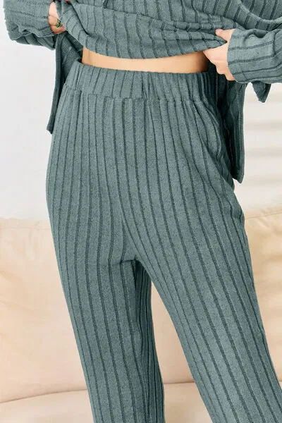 Ribbed Hood Top and Straight Pants Set