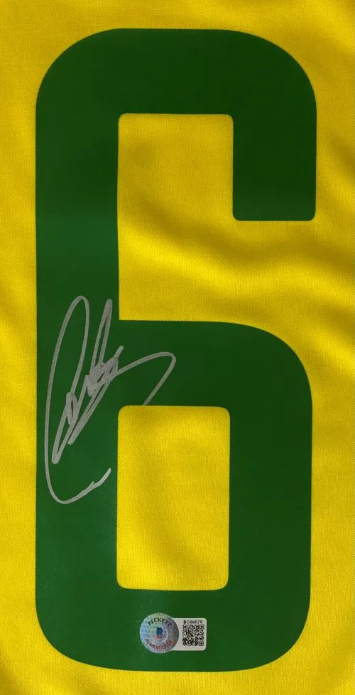 Roberto Carlos Signed Brazil Yellow Nike XL Soccer Jersey BAS