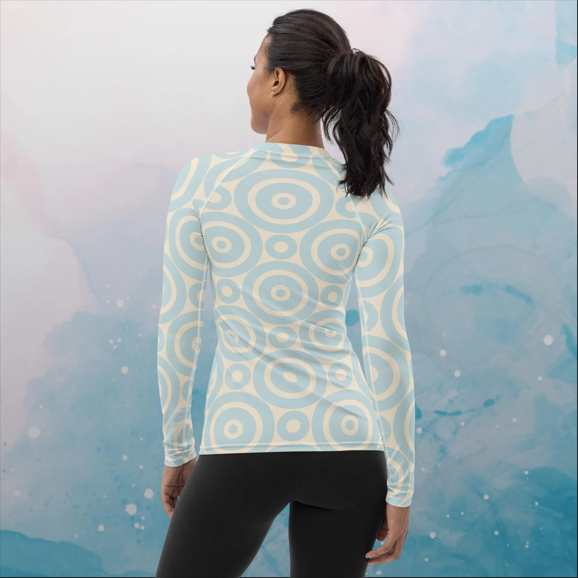 Robins Egg Blue Printed Target Circles Womens Rash Guard