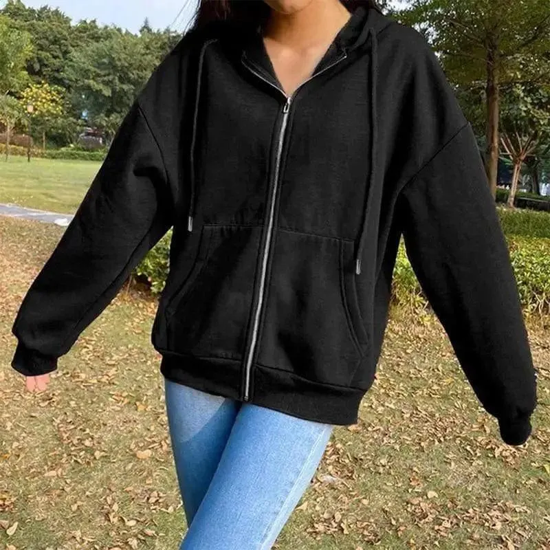 Solid Color Hooded Plus Fleece Sweatshirt Top