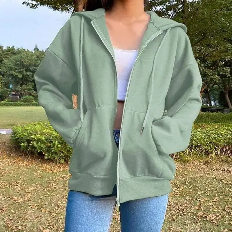 Solid Color Hooded Plus Fleece Sweatshirt Top