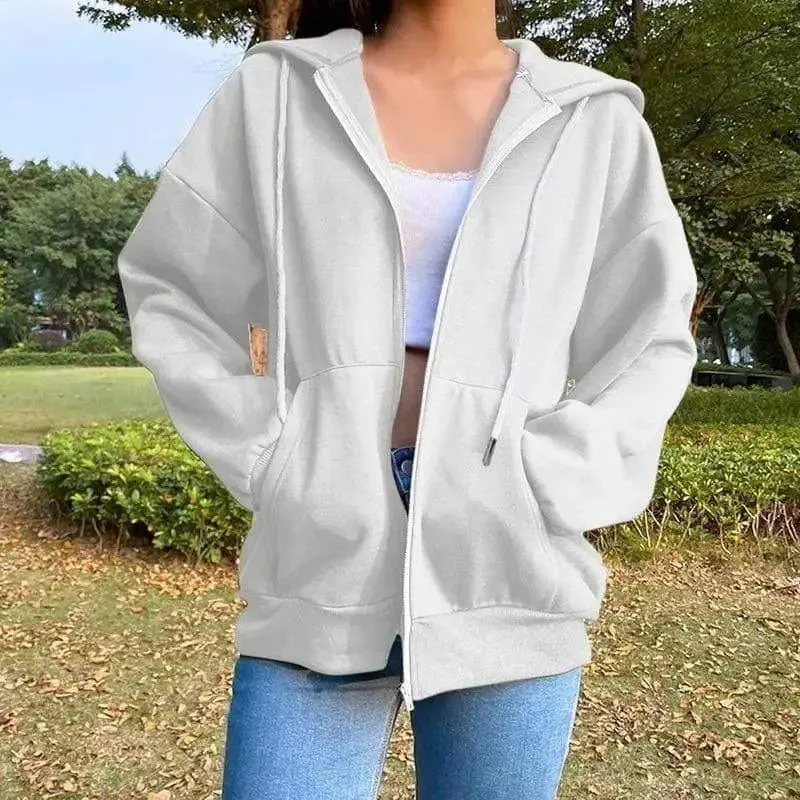 Solid Color Hooded Plus Fleece Sweatshirt Top