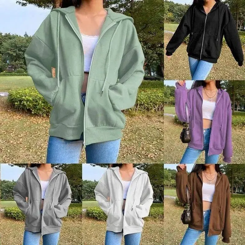 Solid Color Hooded Plus Fleece Sweatshirt Top