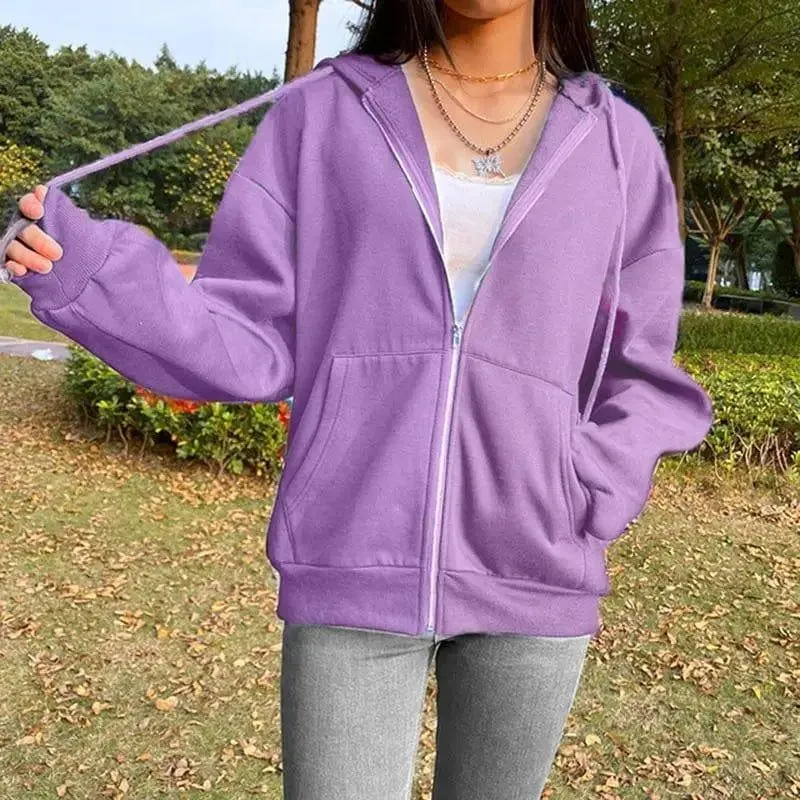 Solid Color Hooded Plus Fleece Sweatshirt Top