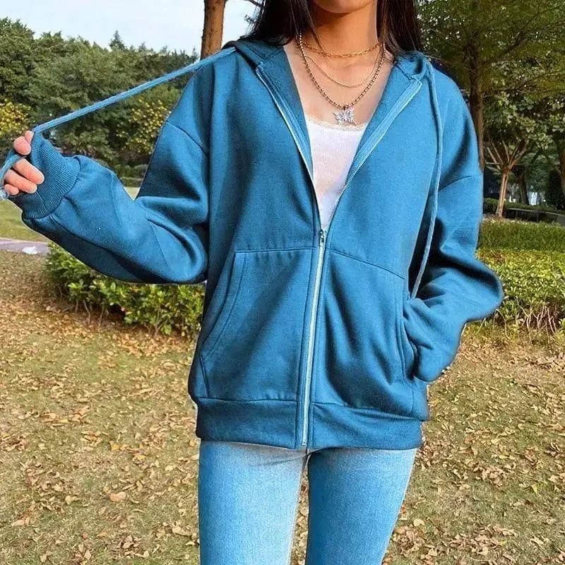 Solid Color Hooded Plus Fleece Sweatshirt Top