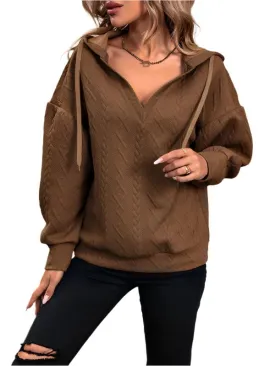 TEEK - Coffee Knitted Long Hooded Sweatshirt