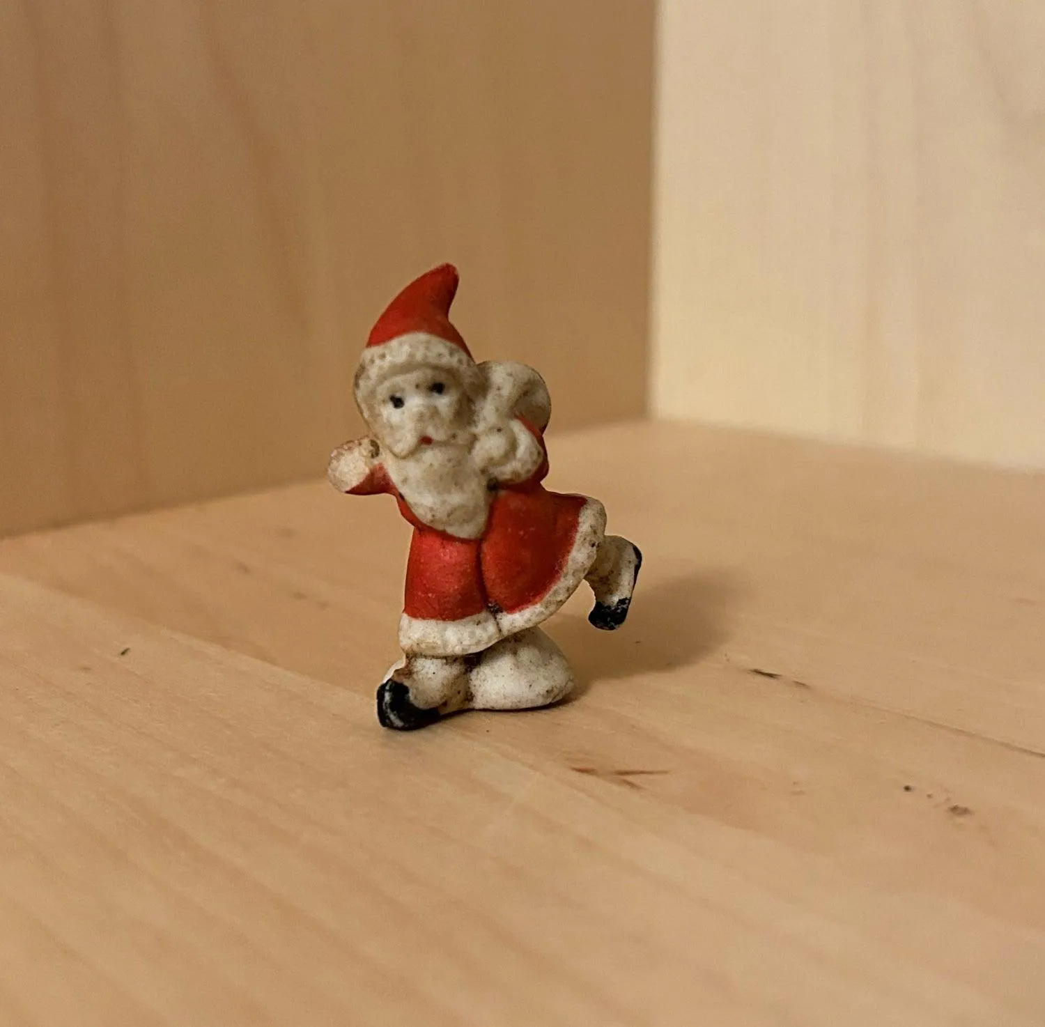 Vintage 1940s Bisque Porcelain Running Santa