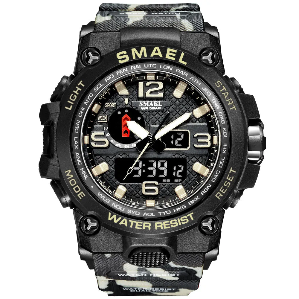 Watches For Men 50M Waterproof Clock Alarm reloj hombre 1545D Dual Display Wristwatch Quartz Military Watch Sport  Mens