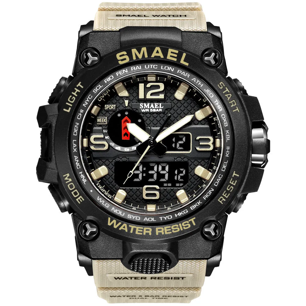 Watches For Men 50M Waterproof Clock Alarm reloj hombre 1545D Dual Display Wristwatch Quartz Military Watch Sport  Mens