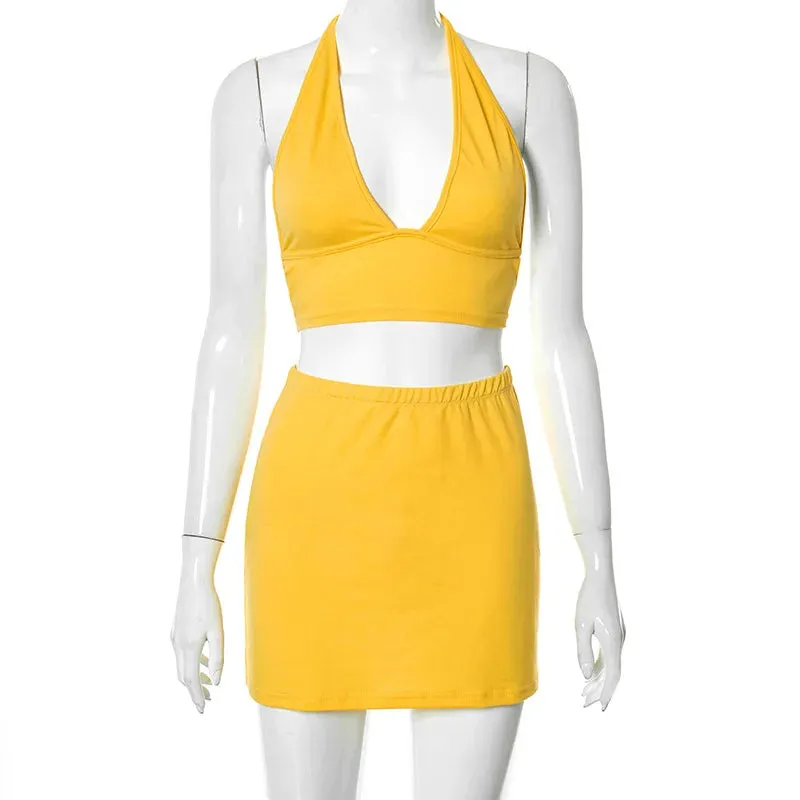 Y2k Summer Yellow Set Backless Trendy Women's Wear