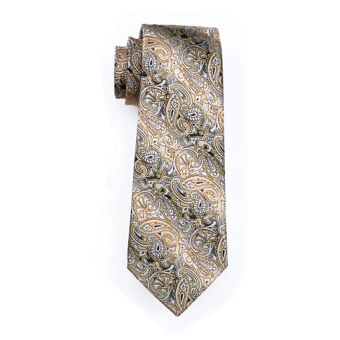 Yellow Paisley Tie Pocket Square Cufflinks Set