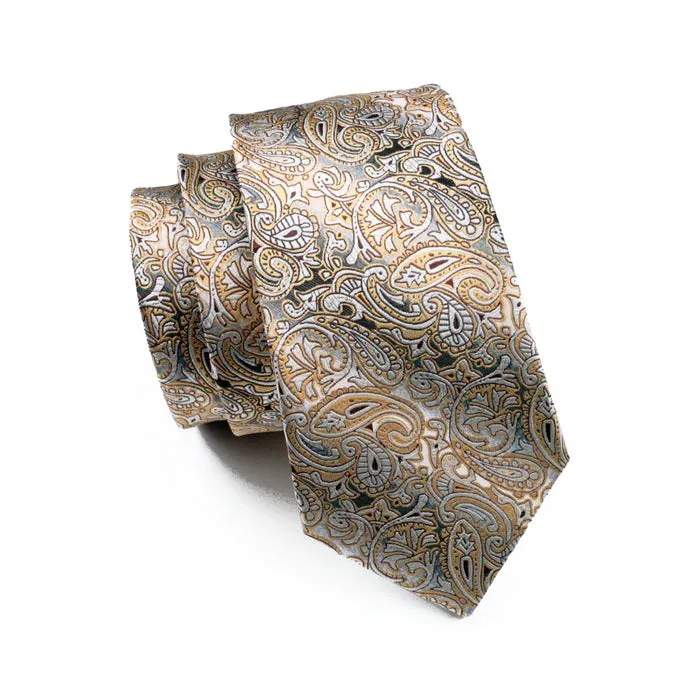 Yellow Paisley Tie Pocket Square Cufflinks Set